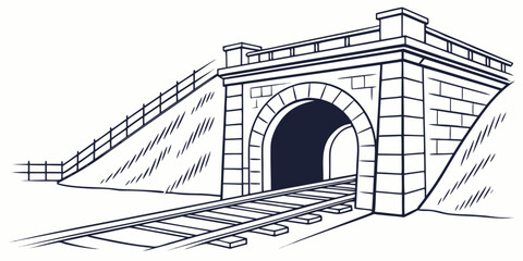 Illustration of a railway tunnel and tracks in a minimalist line art style with railroad infrastructure transportation transport underground locomotive structure architecture construction © MD MOGAMMEL HAQUE 