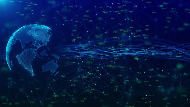 Abstract world technology blue dots modern web 3.0 access to information services control blockchain background. Global communication network. Digital transformation. global wireframe polygonal lines