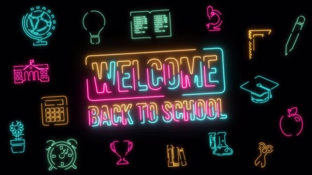 Neon education Icon Collection Animation Transparent Background