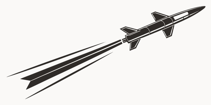 Graphic illustration of a surface to air missile in flight with missile system military technology black and white defense system military propulsion ballistic trajectory illustration
