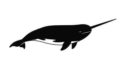 A striking black narwhal illustration with a long tusk a bold silhouette © Mama