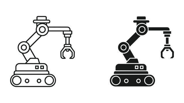 Two robotic arms with claws on tank treads, isolated on white background
