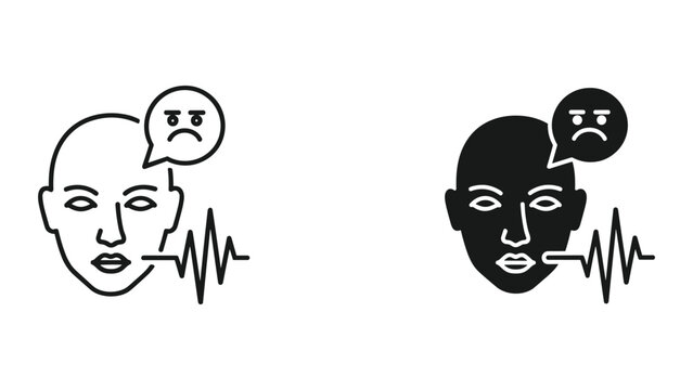 Black and white illustration of human faces with speech bubbles showing anger and heartbeat lines