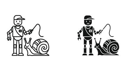 A robot is walking a snail on a leash in a cute illustration © SHAHRIYAR RASEL