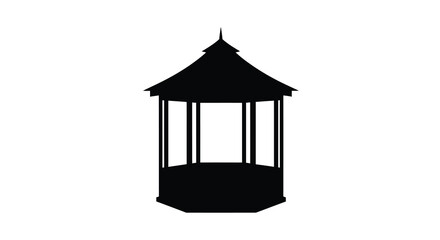 A striking black gazebo design stands out against a white background silhouette © Mama