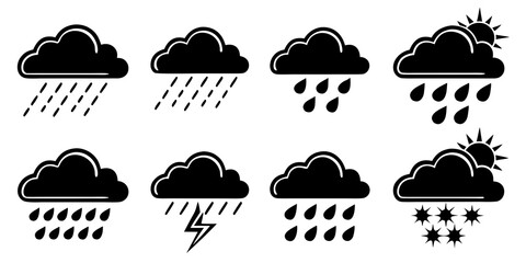Weather icons set - rain storm sun with heavy rain light rain weather forecast weather app weather data climate change lightning forecast meteorology precipitation downpour clearing © MST NASIMA KHATUM