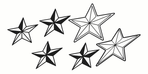 Obraz premium Various stylized black and white nautical stars in a collection of icons with nautical elements illustration geometric decoration maritime abstract minimalist silhouette background creative