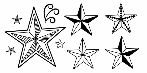 Obraz premium Assorted collection of black and white nautical star illustrations in different styles with nautical elements illustration geometric decoration maritime abstract minimalist silhouette