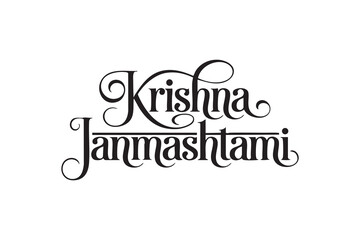 Fototapeta premium Krishna Janmashtami Typography Vector – Elegant Calligraphy Lettering with Peacock Feather for Hindu Festival Greeting