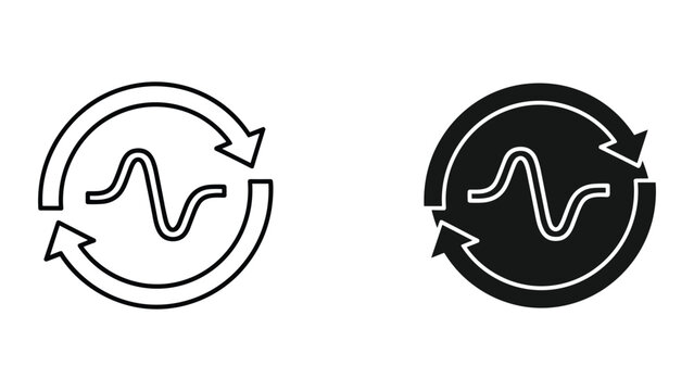 Black and white icons of circular arrows with a waveform in the center on a white background