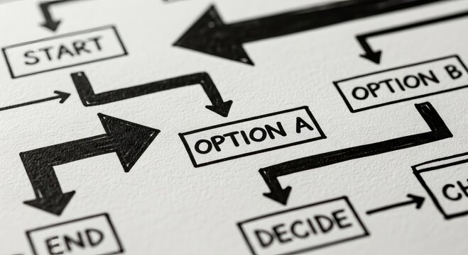 Flowchart Showing Decision-Making Process with Arrows and Boxes
