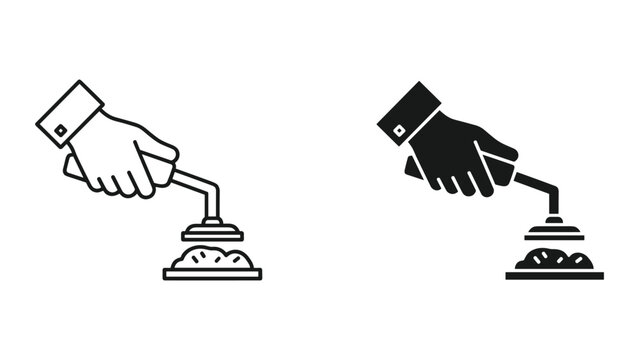 Vector illustration of hand holding iron with steam on white background