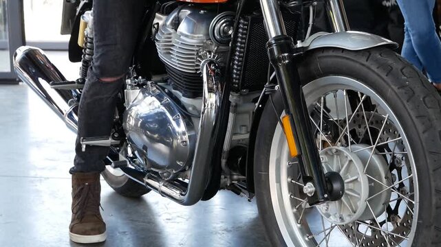 A motorbike in a garage