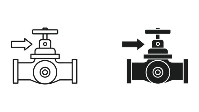 Black and white line drawing of two gate valves with arrows pointing to the right on a white background