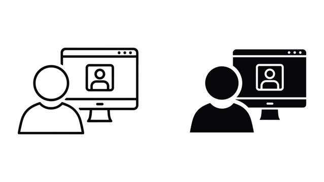 Vector icons of people on video call with computer screens