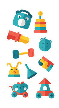 Colorful set of children's toys and objects