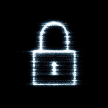 Digital Security Icon: A radiant digital lock icon, illuminated with a futuristic glow, represents the essence of digital security, protection and encryption.