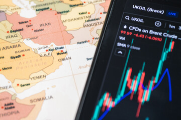 Naklejka premium Geopolitical risks in oil market energy crisis and international conflict in iran strait of hormuz