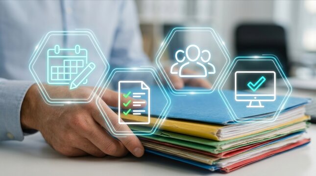 Document Management System with Digital Checklist and Workflow Icons