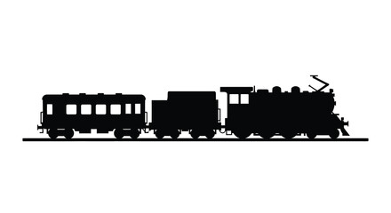A classic steam train and carriage depicted in a striking black silhouette © Mama