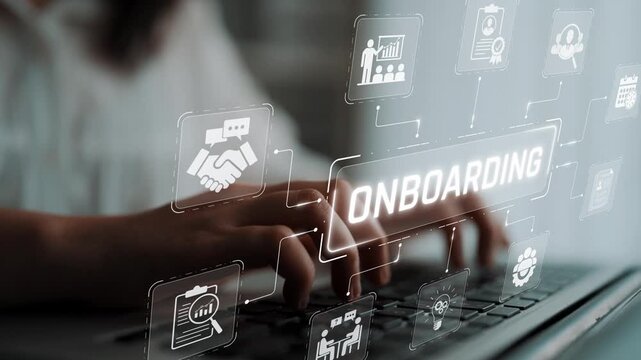 Modern Onboarding Process with Digital Technology Concept, Business Handshake, and User-friendly Interfaces for Employee Engagement and Training Sigmoid