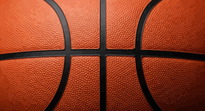 Textured orange basketball close-up with black lines capturing the detailed surface and vibrant color perfect for sports enthusiasts and design assets
