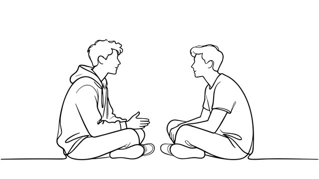 Minimalist Line Art Two Men Sitting Conversation Relaxed Communication Concept for Lifestyle Illustration PNG