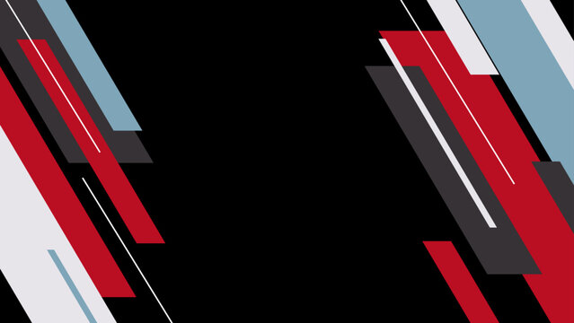 Contemporary geometric abstract background featuring red and grey slanted shapes on a solid black backdrop