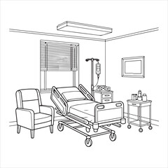 Fototapeta premium Hospital room with patient bed and medical equipment setup