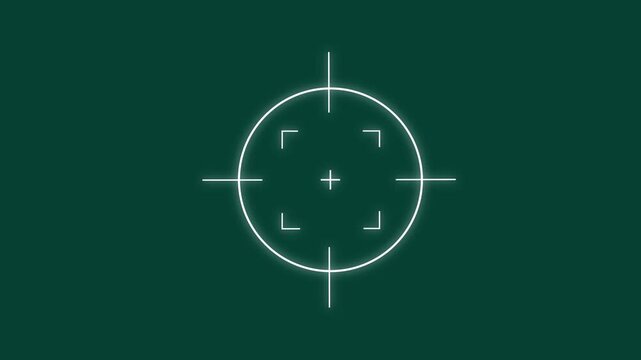 Digital sniper scope reticle overlay glowing white crosshair on dark green background for military tactical interface and gaming h u d precision
