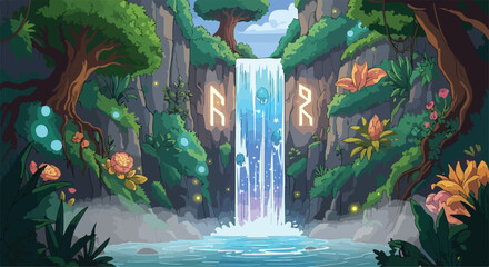 A magical waterfall amidst lush greenery © Kalika