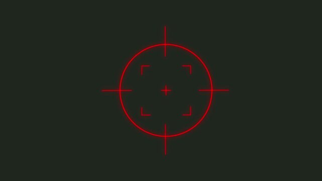 Red digital targeting reticle overlay on dark background for military simulation and gaming interface featuring precision crosshair for tactical h