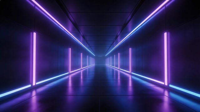 Neon lit corridor with glowing lines