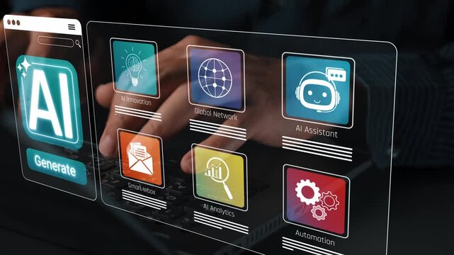 Hands on Keyboard in Front of AI Interface Displaying Automation, Analytics, and Assistant Tools with Modern User Interactions Sigmoid