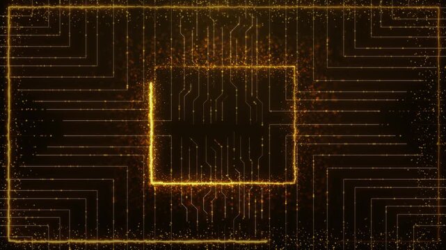 Golden frame border particles gold bokeh event awards trailer titles cinematic concert openers luxury presentation background Line art corner line. Copy space photos, invitations luxurious 3D 4K