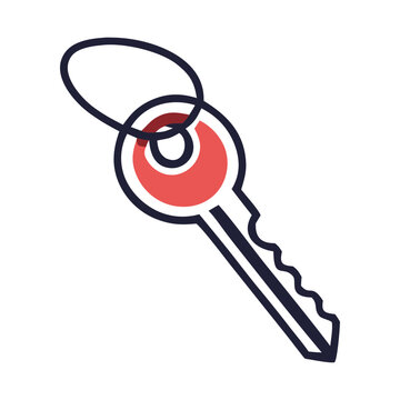 Simple modern key with red accent and keyring, flat design vector illustration