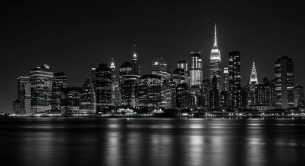 Fototapeta premium New York City Skyline at Night Black and White.
