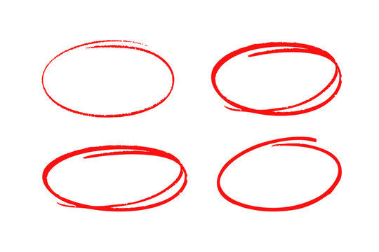 Red Hand-Drawn Marker Circles and Ovals Set