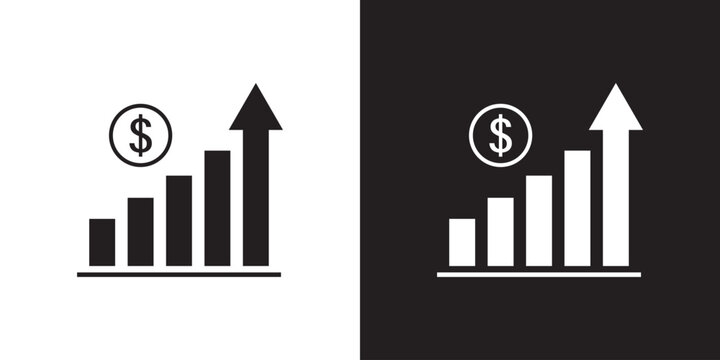 Vector growing graph icon. Two-tone version on black and white background.
