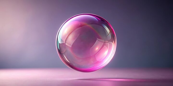 Soap bubble floating in isolation with pink translucent soap bubble surrounded by empty space, creating a sense of loneliness and solitude, solitude, pink soap bubble