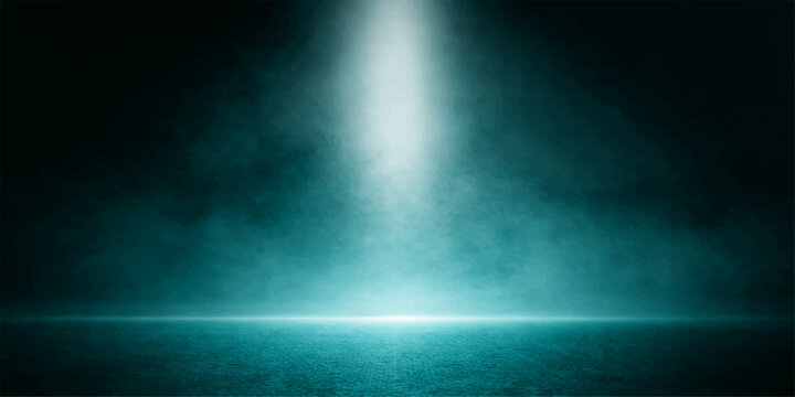 An abstract blue background featuring motion rays and a dark storm texture blends mist, clouds, and light to create a nature-inspired design of sea and space