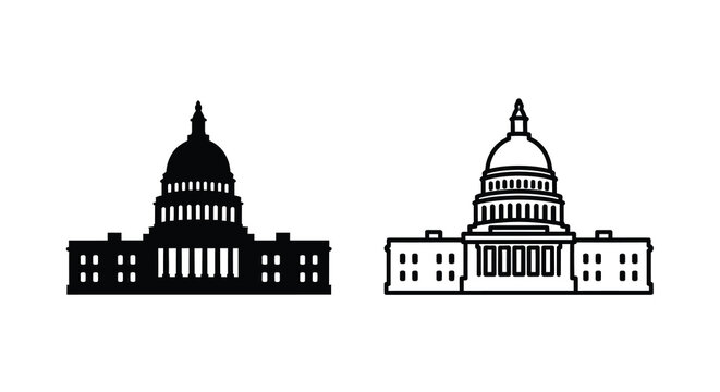 Two depictions of the us capitol building one as a dark silhouette