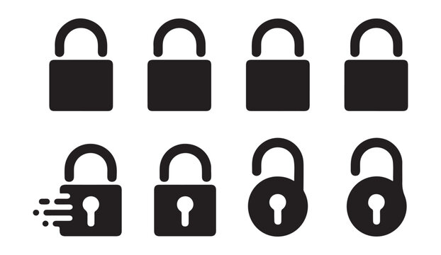 Set of black lock icons for web and interface design isolated on transparent background vector files.