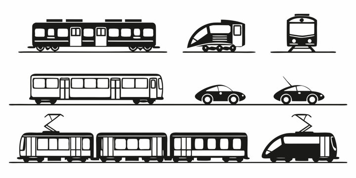 Collection of public transport and urban vehicle silhouette icons with transport silhouette isolated automotive movement transportation collection traveling commuting logistics shipping