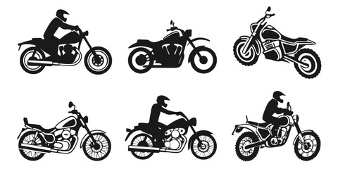 Set of black motorcycle silhouettes with riders and cruiser bikes for graphic design motorcycle silhouette motorcyclist transport motorbikes collection transportation motorcyclevector © MST CHIN BANU BEGUM