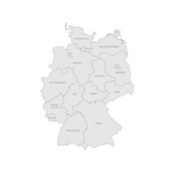Fototapeta premium Germany political map of administrative divisions - federal states. Grey map with thin black outline and labels.