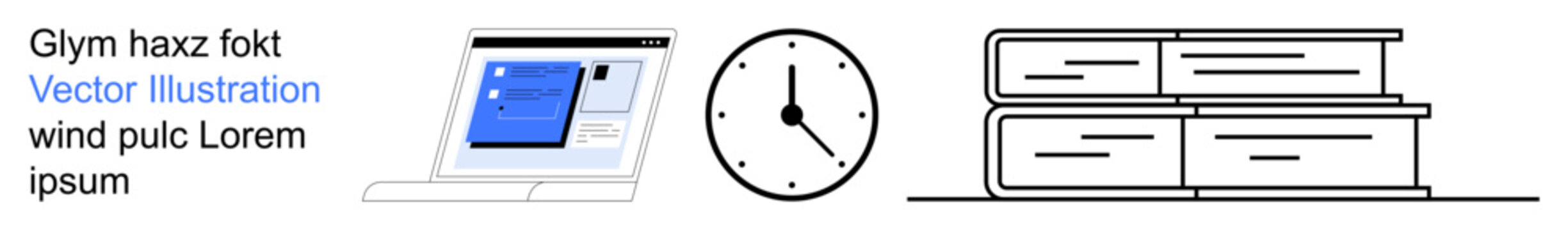 Online education, time tracking, productivity, academic planning, virtual learning, and study management. A monitor, clock and books. Online education and time tracking concepts