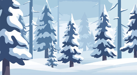 Snowy forest scene with coniferous trees © Lopina