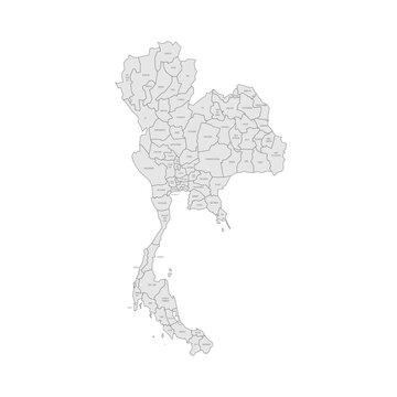 Thailand political map of administrative divisions - provinces. Grey map with thin black outline and labels.