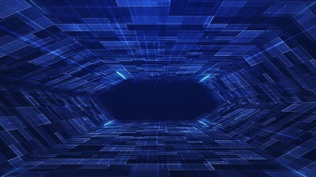 HUD Futuristic Data Analysis Fly Over 3D Cubic Base Station Concept Big data cube code Abstract background Futuristic HUD Head up display interface template with basic geometry line element.